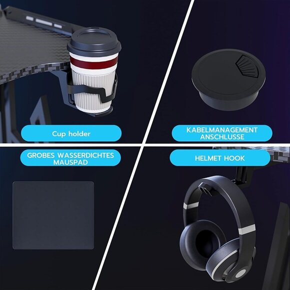 New 47 Inch Gaming Computer Desk - Ergonomic Carbon Fiber PC Table, Large Desk - Picture 8 of 10